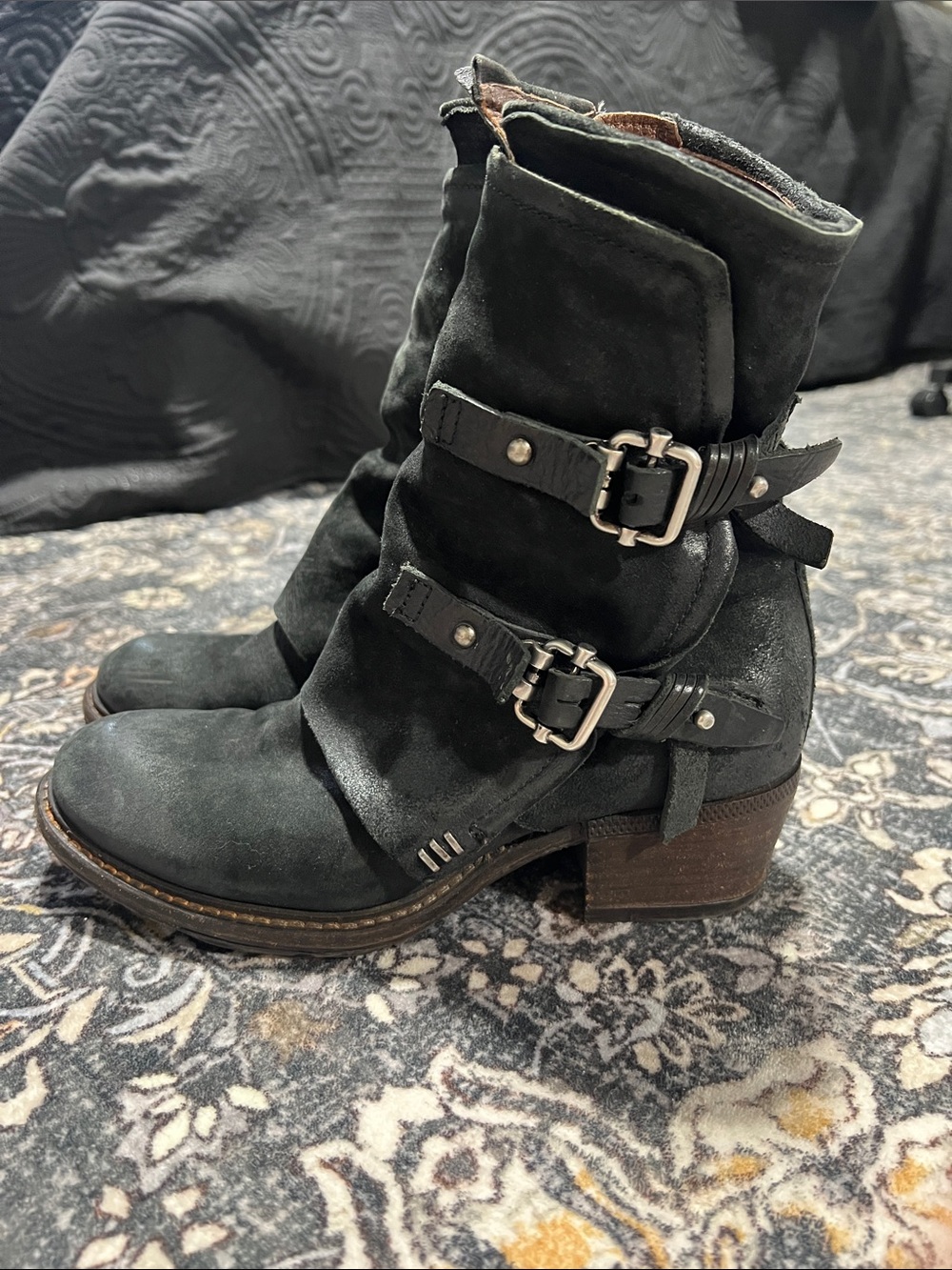 A.S.98 Black Suede Buckle Ankle Boots - Women's Fashion Boots Size 38 - Picture 2 of 8